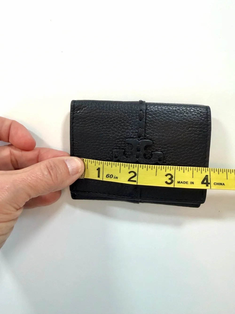 Tory Burch McGraw Bombe Black Pebbled Leather Compact Wallet